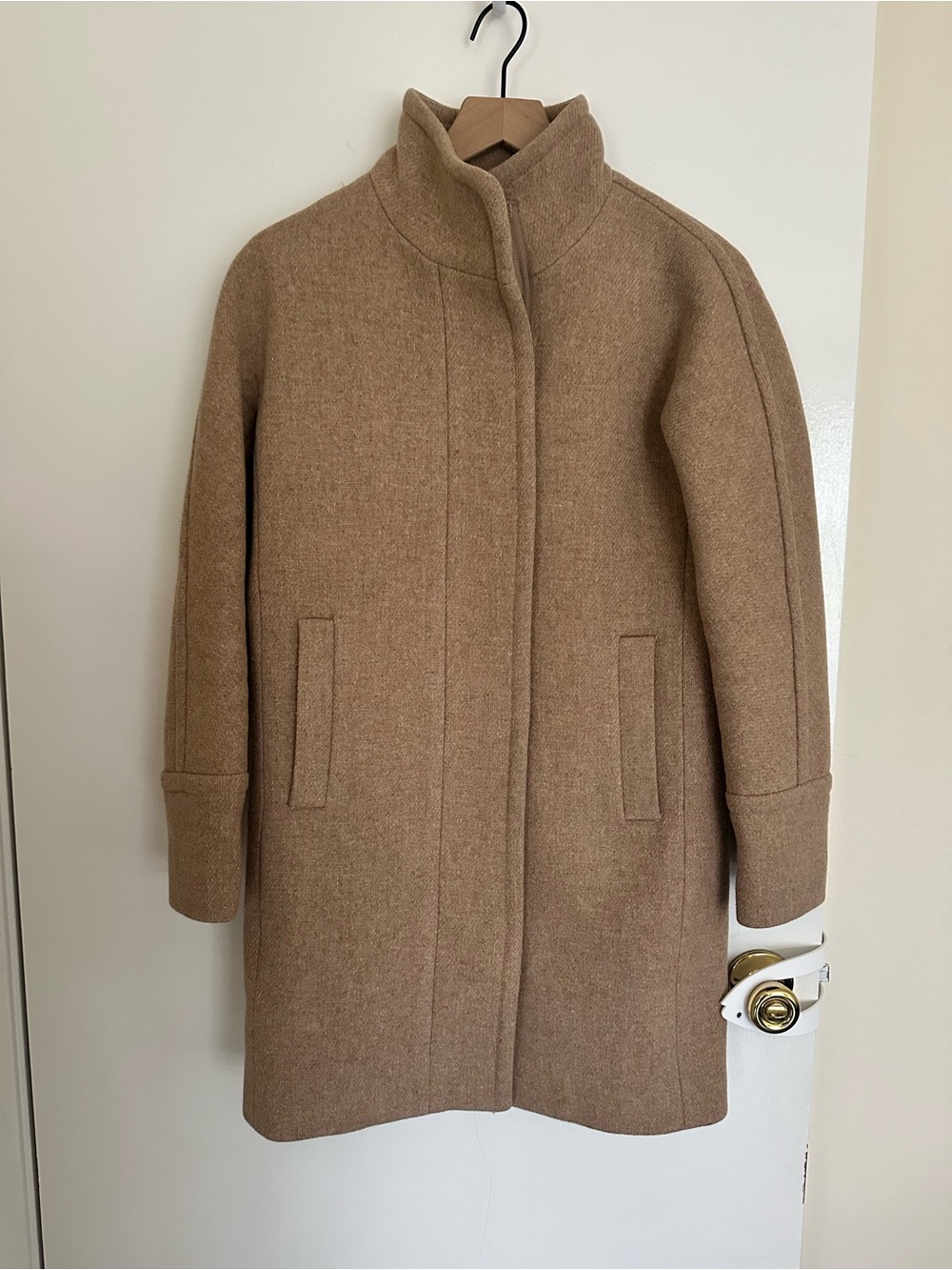 J. Crew Cocoon Coat in Italian stadium-cloth wool blend, Camel, size 00 (XS)